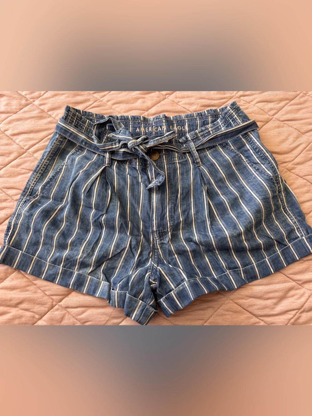 American Eagle Outfitters Blue Striped High-Waist Women’s Shorts